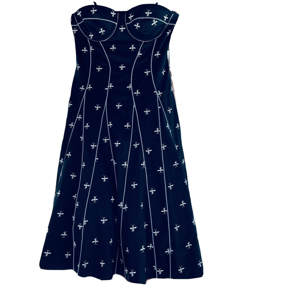 Anthropologie Flareat Strapless Black Dress Size 6 Embroidered Dragonflies Lined